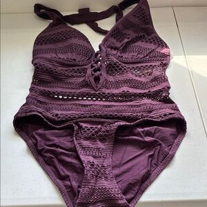 Bleu Rod Beattie Plum Crochet One-Piece Swimsuit